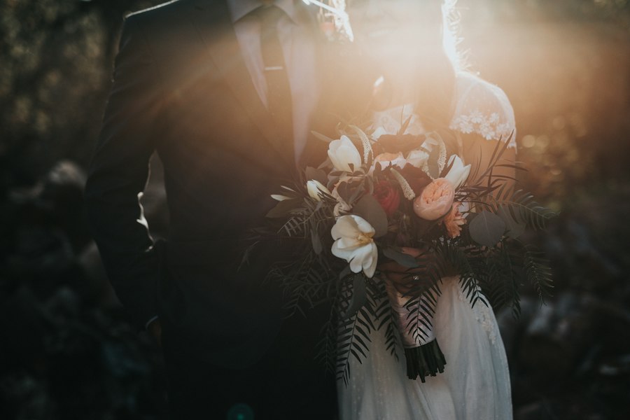 A bride holding her bouquet